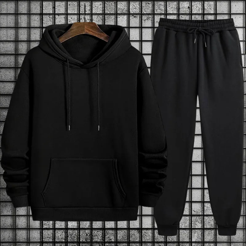 Men's Sportswear Solid Color Hoodie + Sweatpants Tracksuit Ohberri