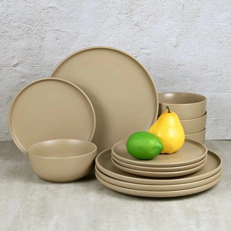 Simple and versatile, matte 12-piece earthenware dinnerware set Ohberri