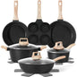 Pots and Pans Set, Nonstick Cookware Sets Black Granite Induction Ohberri