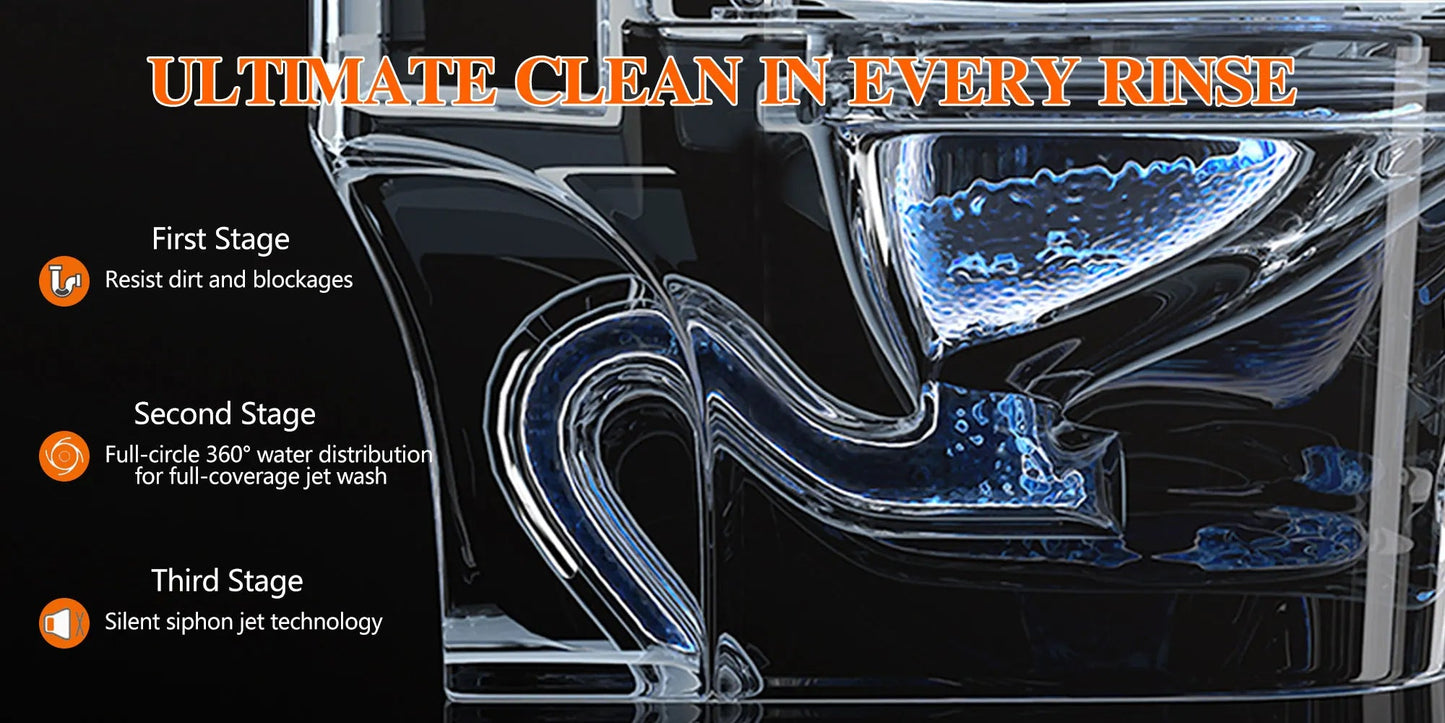 Dual-Flush One Piece Toilet, Water-Saving Elongated Ohberri