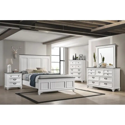 5-Piece Wood Bedroom Set with Shiplap Panel Queen Bed, Dresser, Mirror, Nightstand, and Chest - Ohberri