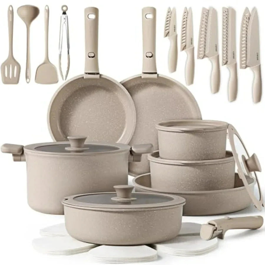 35pcs Pots and Pans Set Non Stick Cookware Set with Removable Handles for Oven Safe up to 450F Ohberri