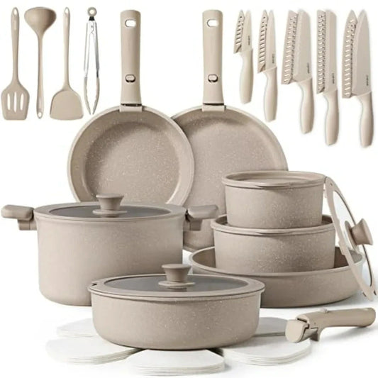 35pcs Pots and Pans Set Non Stick Cookware Set with Removable Handles for Oven Safe up to 450F Ohberri