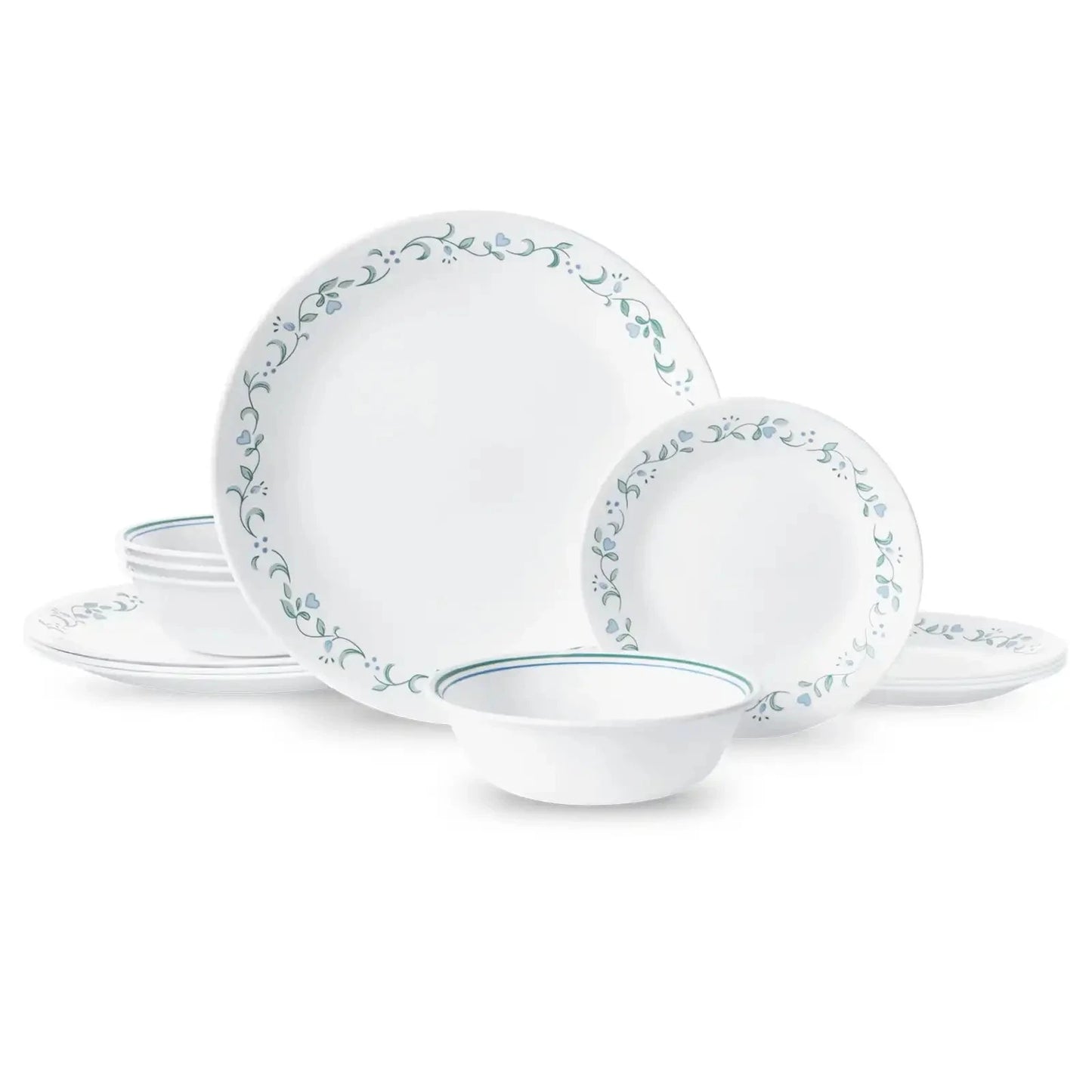 Country Cottage, White and Green Round 12-Piece Dinnerware Set Ohberri
