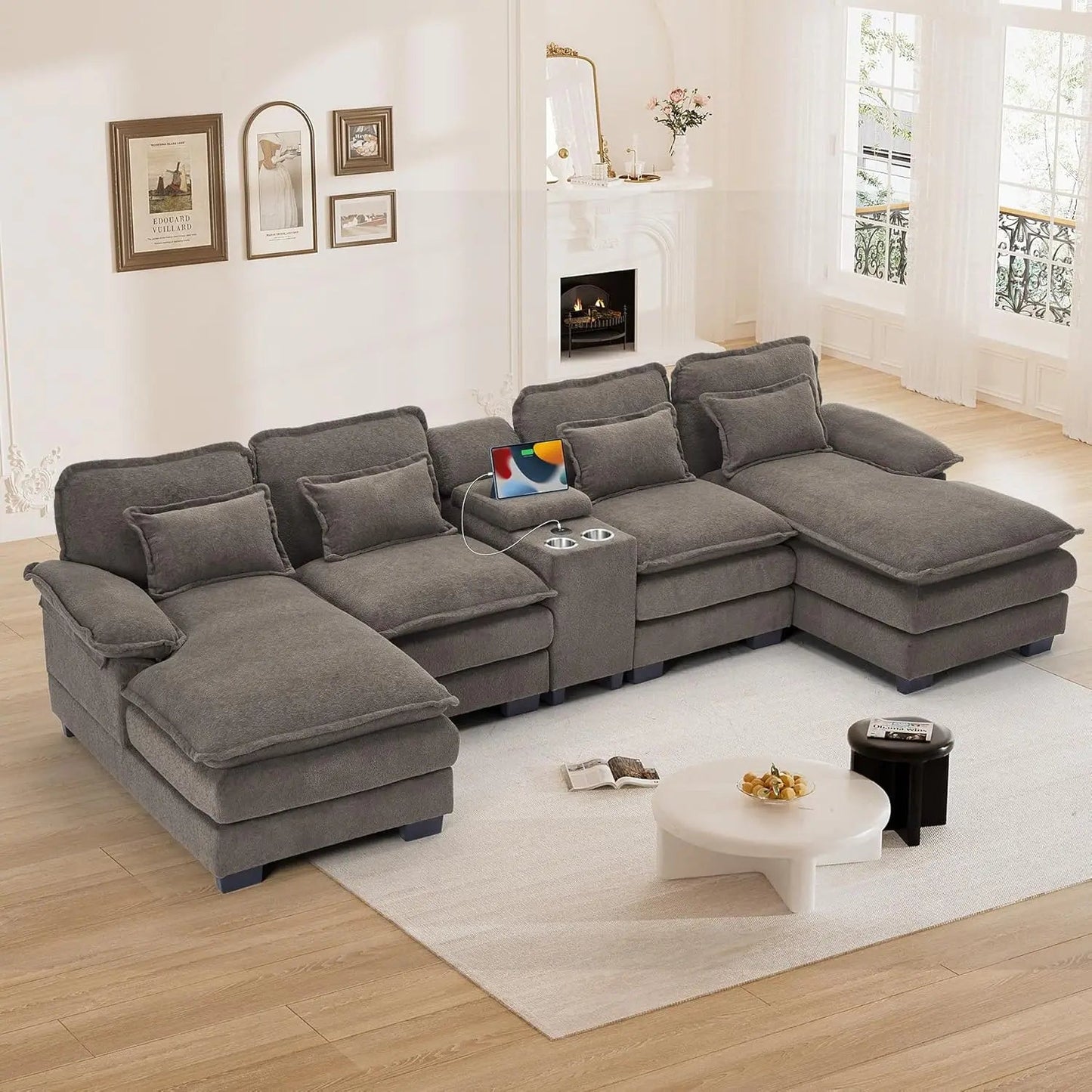 U Shape Black Cloud Sectional Plush Cloud Sofa Ohberri