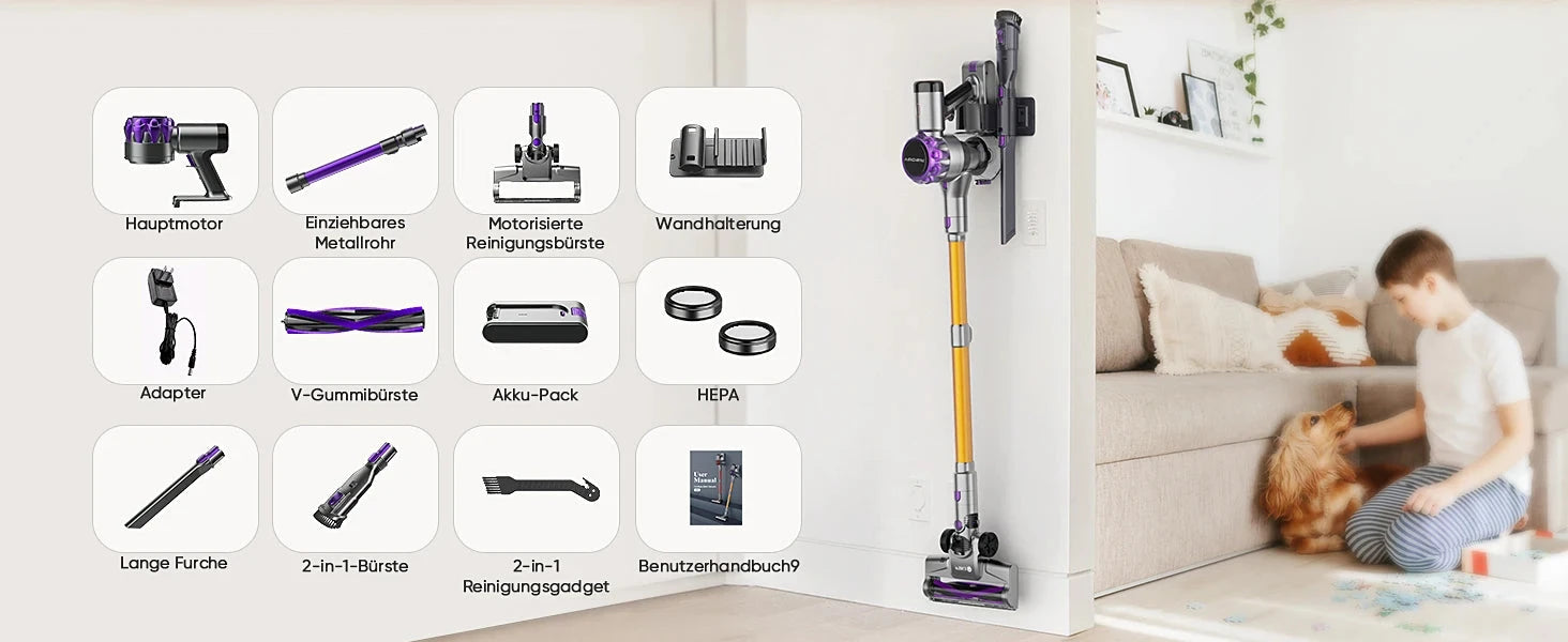 Cordless Vacuum Cleaner 55Mins Running Time with Touchscreen Ohberri