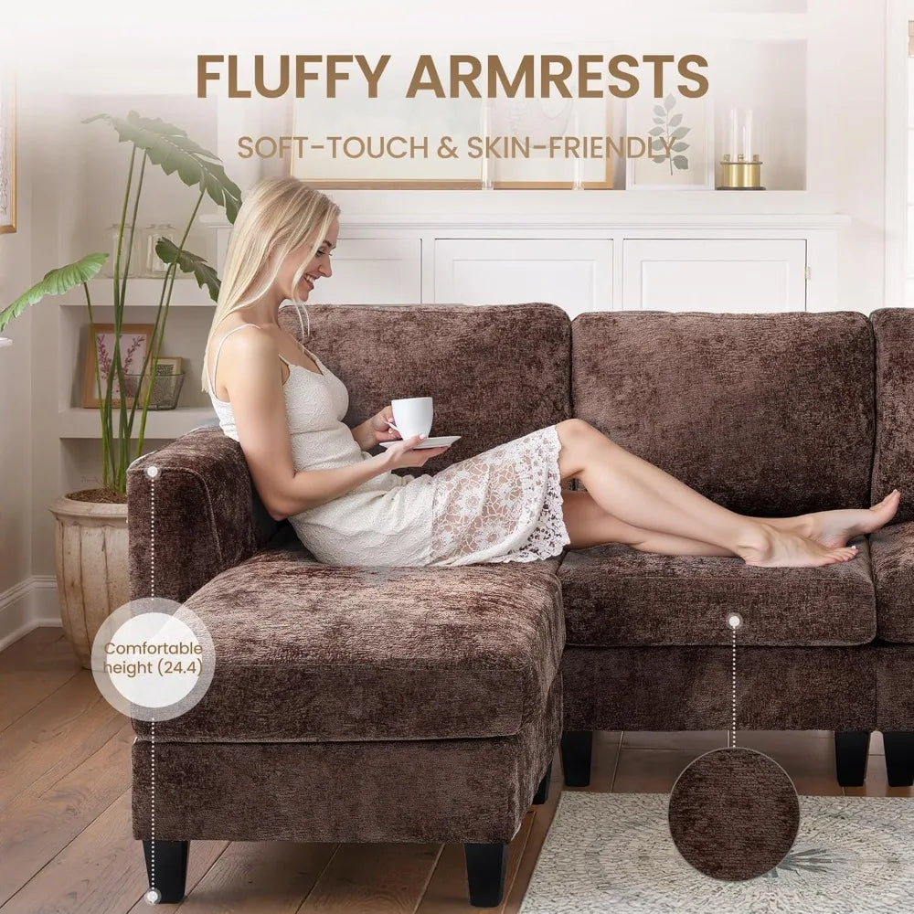 Sectional Sofa Fabric Couch 4 Seaters with 2 Ottomans - Ohberri