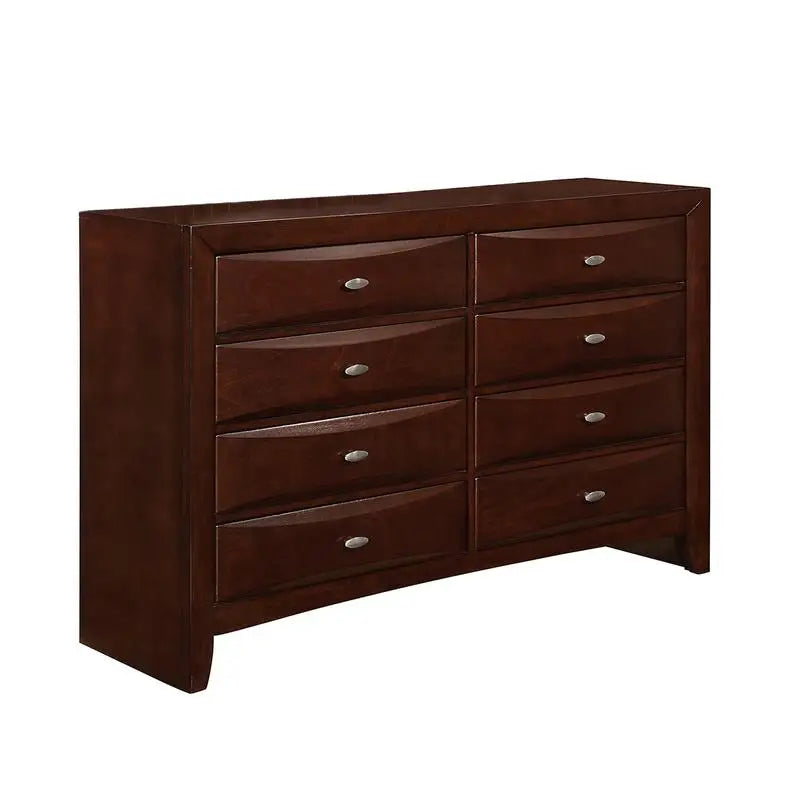 5PC Queen Size Bedroom Set - Lucille Style Merlot Finish with Bed, Dresser, Nightstand & Mirror - Ohberri