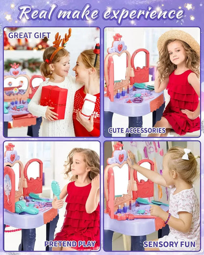 Toddler Vanity Makeup Table with Mirror and Chair Ohberri