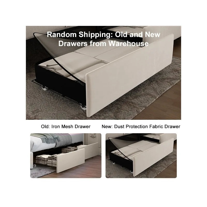 LED Bed Frame with 4 Storage Drawers, RGBW Headboard, PU Upholstered - Ohberri