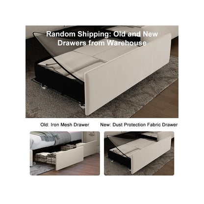 LED Bed Frame with 4 Storage Drawers, RGBW Headboard, PU Upholstered - Ohberri