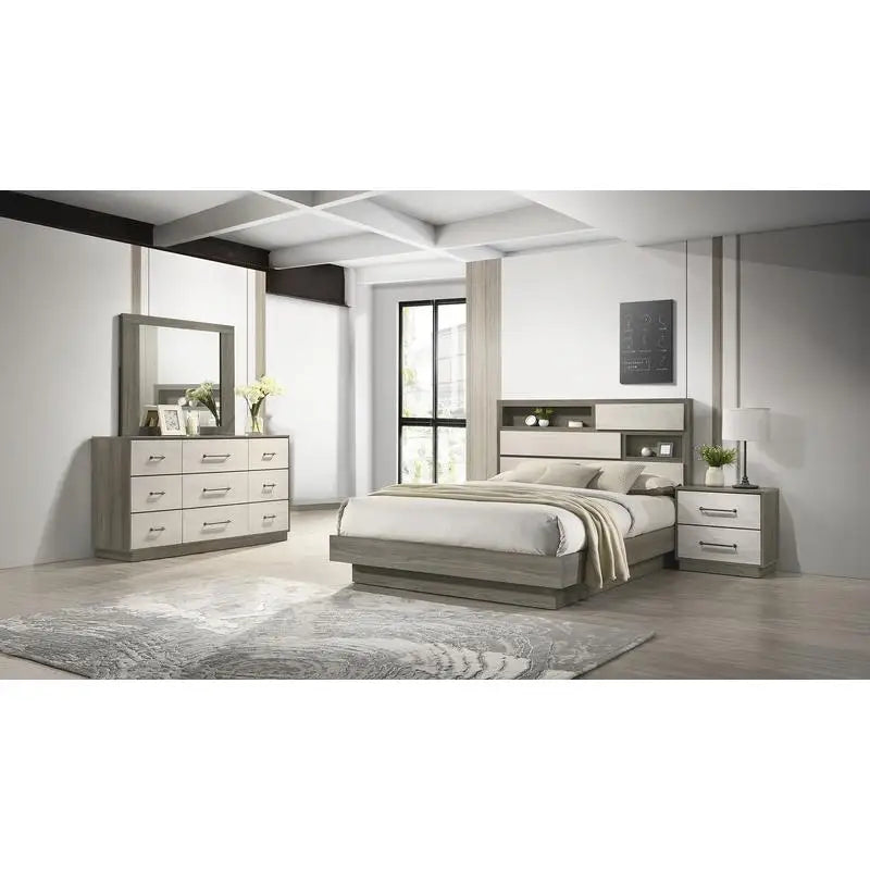 Modern 4-Piece Full Bedroom Set in Wood, Beige & Brown Finish - Ohberri