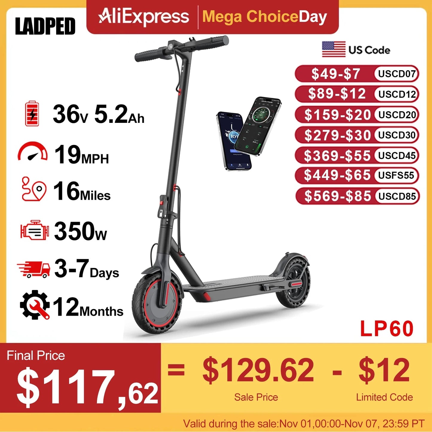 350W 19mph APP Smart Control Scooter 8.5inch tire 16miles Max Range Ohberri