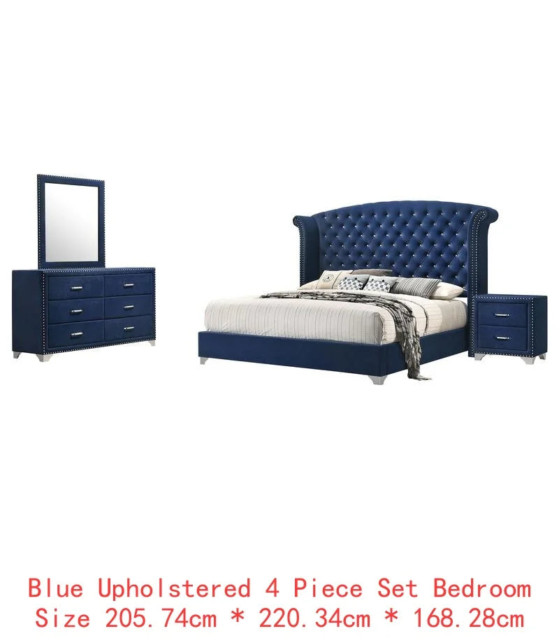 4-Piece Queen Bed Set in Grey Finish with Nightstands and Dresser - Ohberri
