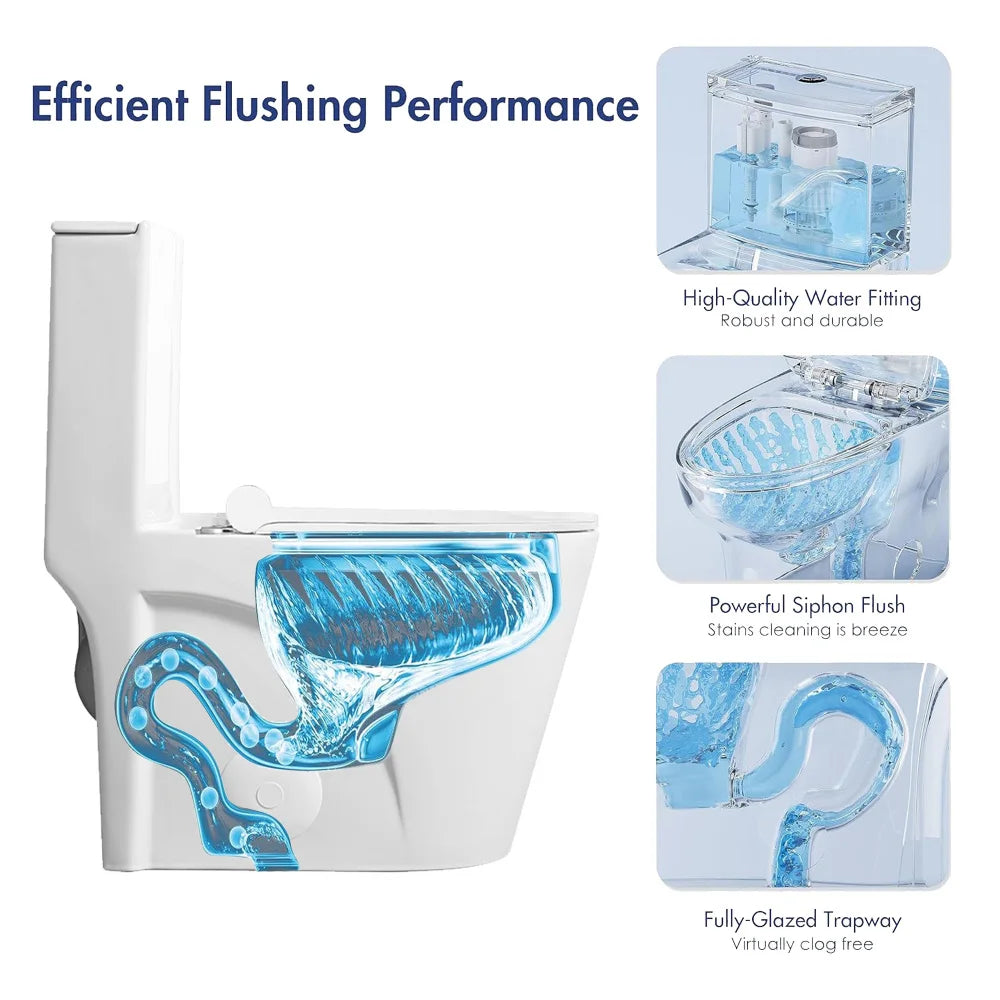 Dual Flush Floor Mounted One-Piece Toilet with Soft-Close Seat In Glossy White Ohberri