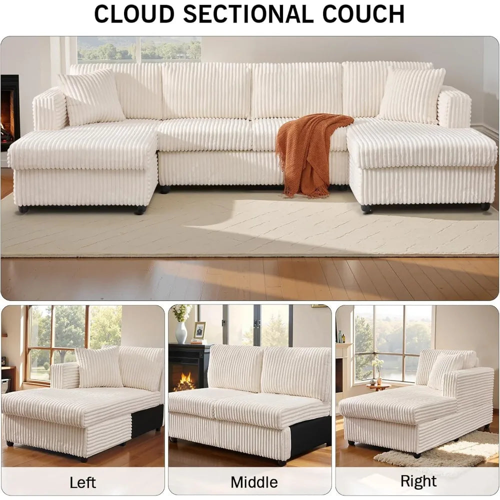 U-Shaped Modular Sectional Sofa with 2 L-Shape Chaises, Cloud Couch Includes 2 Pillows (Cream) Ohberri