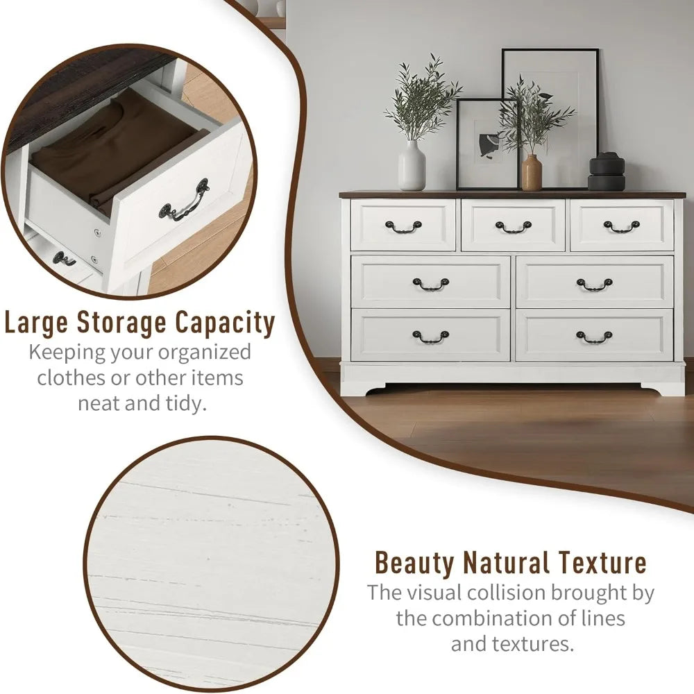 Farmhouse Bedroom Set, 3 Pieces Rustic Wood 6 Drawer Dresser and Nightstands - Ohberri