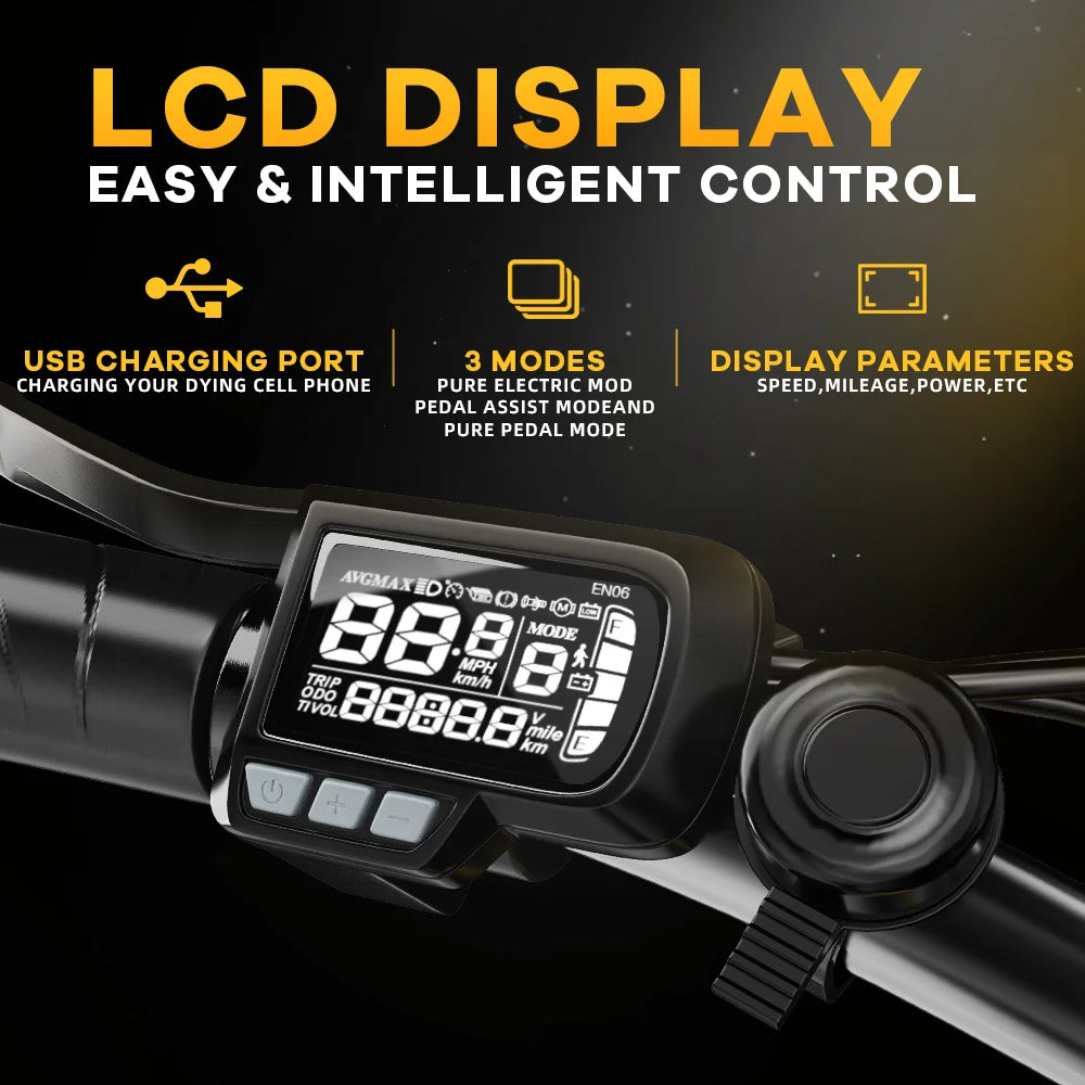 1000W Folding Electric Bike, 48V 20AH 30+MPH, 80 Miles Max Range, 20" Tire - Ohberri