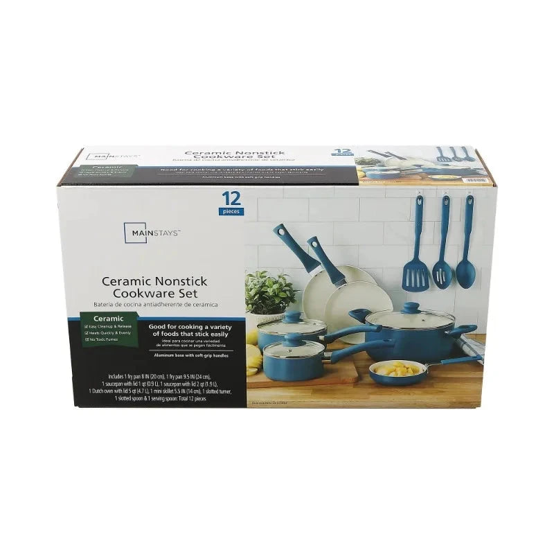 12 Piece Nonstick Aluminum Alloy Cookware Set, Blue Ohberri