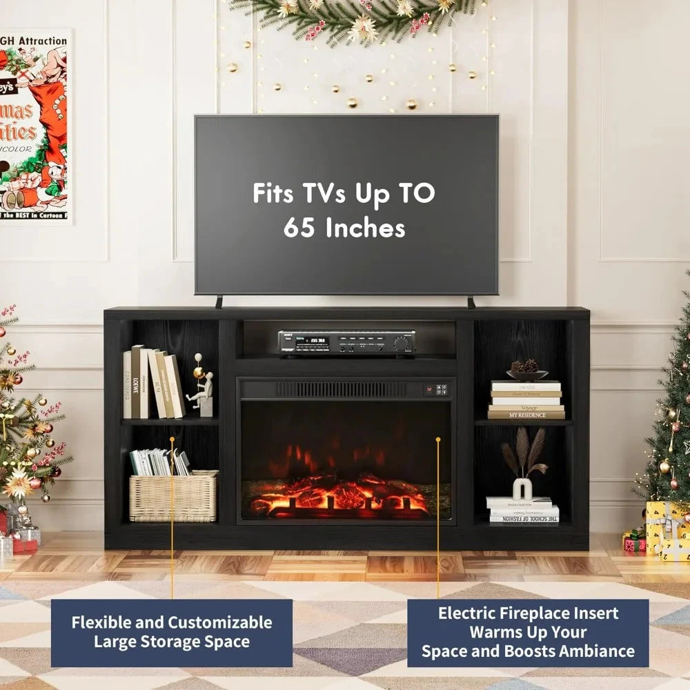 TV Stand for 65 Inch TV, Media Entertainment Center Console Table with 26" Electric Fireplace- Farmhouse Ohberri