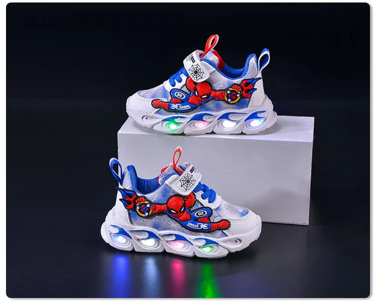 Disney Fashion Spiderman Baby Boys Sneakers Spring/autumn Children's Shoes Lighted Sneaker Trendy Kids Boy Sports Casual Shoes Ohberri