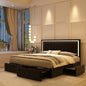 LED Bed Frame with 4 Storage Drawers, RGBW Headboard, PU Upholstered - Ohberri