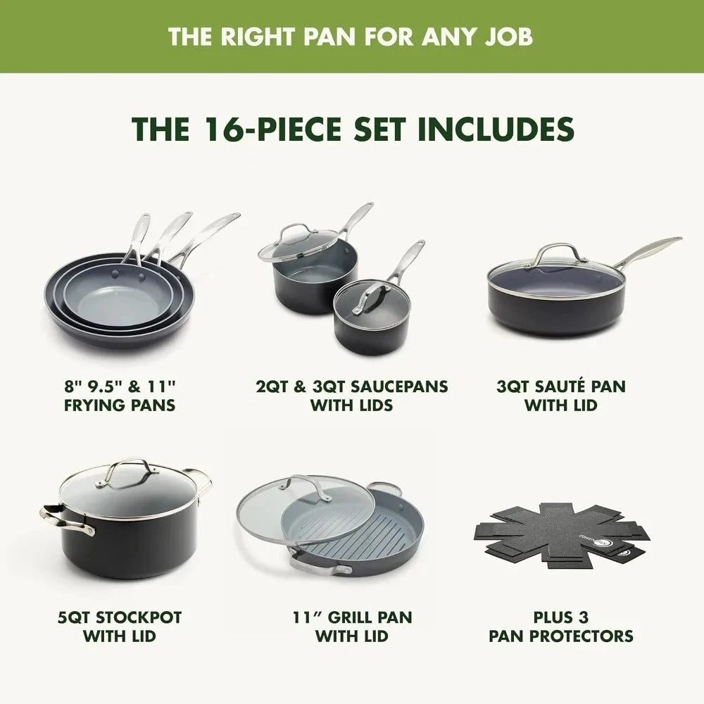 16-Piece Ceramic Nonstick Cookware Set - Induction Compatible Ohberri