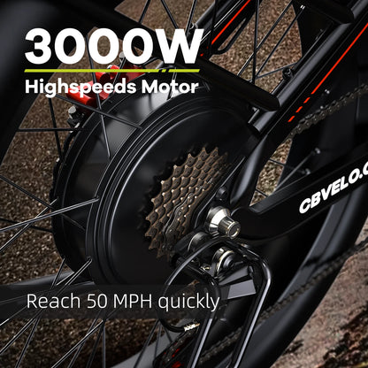 High speed electric ebike for adults, 52V ebike,40AH battery ,full suspension bicycle,hydraulic ebike,fat tyre 26inch 3000W - Ohberri