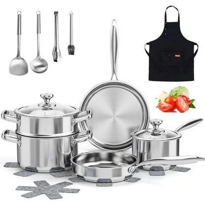 Stainless Steel Cookware Set, 16-Piece Pots and Pans Set Non Toxic Ohberri