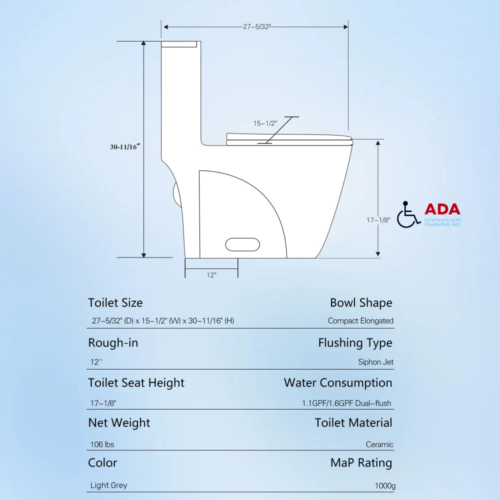 Dual-Flush One Piece Toilet, Water-Saving Elongated Ohberri