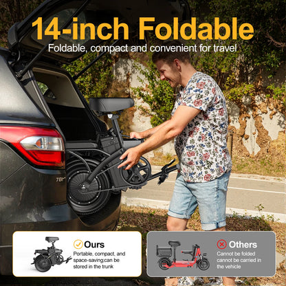 Electric Bike 750W Peak Motor 48V15AH LCD Display 14-inch Tire Electric Bicycle - Ohberri