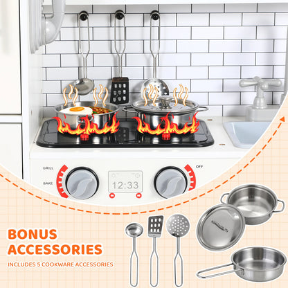 Wooden Kitchen Pretend Play Set with Simulated Light and Sound Effects, Food,Cookware - Ohberri