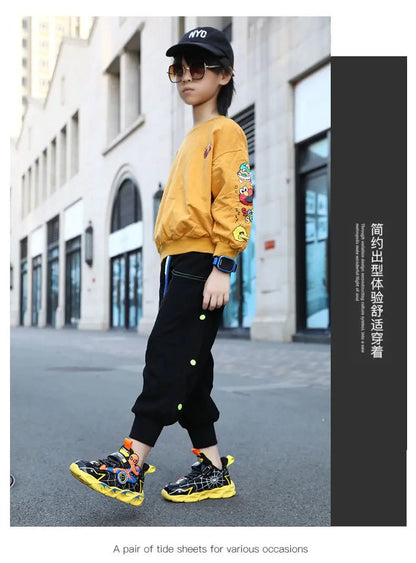 Disney Boys Shoes LED Lights Cartoon Autumn Children's Sports Shoes Leather Non-slip Children's Running Shoes Sneaker Size 25-35 Ohberri