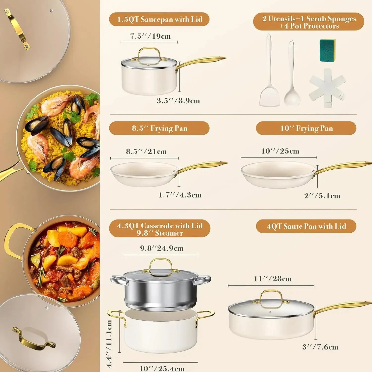 15-Pieces, Pots and Pans Set Non Stick, Oven Safe Non Toxic Cookware Set Ohberri