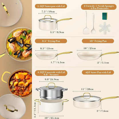 15-Pieces, Pots and Pans Set Non Stick, Oven Safe Non Toxic Cookware Set Ohberri