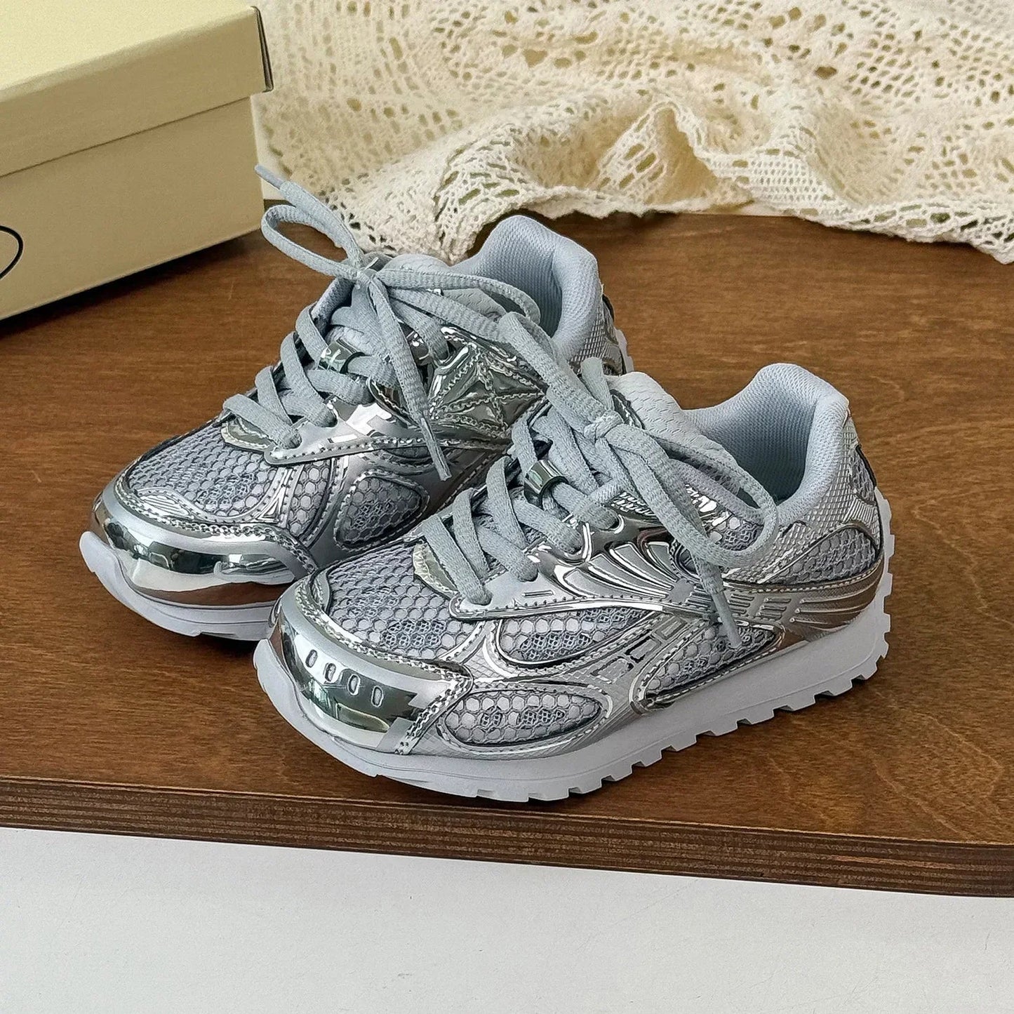 2025 Spring Toddler Kid Breathable Orbit Metallic Rubber Mesh Sneaker Children Casual Fashion Shoe Boy Girl Sports Walking Shoes Ohberri