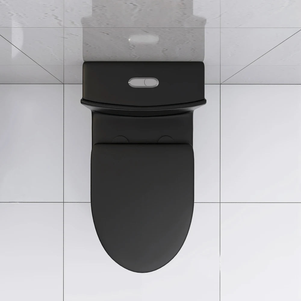 Matte Black Elongated One Piece Toilet Dual Flush 1.1/1.6 GPF Water Saving Map 1000g,Matte Black Ohberri