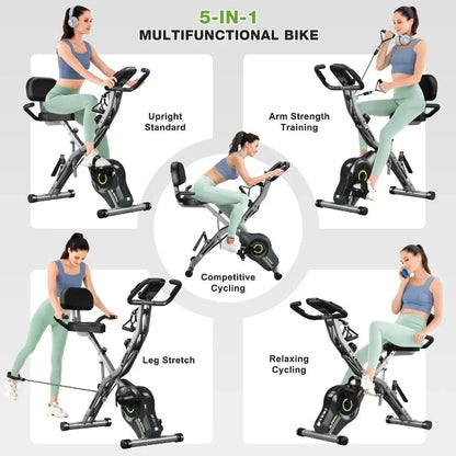 Exercise Bike 5 in 1 Foldable Stationary Bike 16 level Adjustable Ohberri