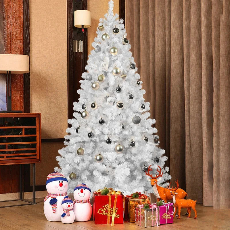 9ft White Christmas Tree with Memory Wire, 1910 Tips Hinged Artificial PVC Tree Ohberri
