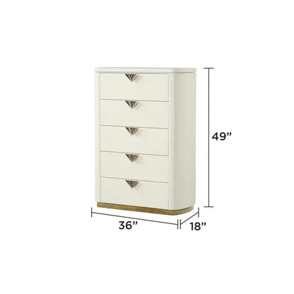 5-Pc King Upholstered Bedroom Set with Wood & Gold Accents in Beige - Ohberri