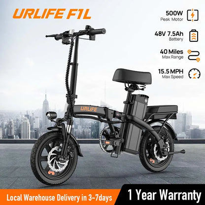 14" Foldable Electric bicycle Peak 500W Motor with 48V 7.5Ah 40 Miles Range 3 Hours Charge Time - Ohberri