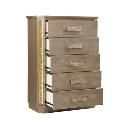 Queen 5PC Bedroom set Made with Wood in Gold - Ohberri