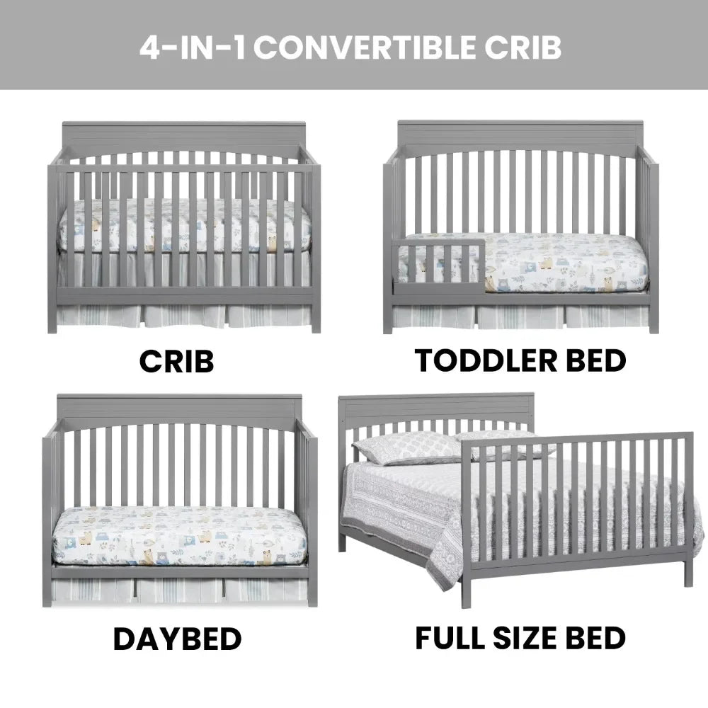 4-in-1 Convertible Crib, Dove Gray, GREENGUARD Gold Certified, Wooden Crib - Ohberri