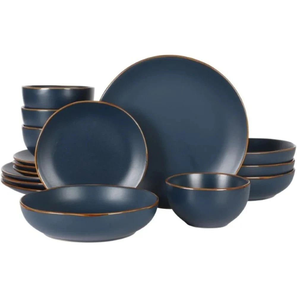16-Piece Stoneware Ceramic Dinnerware Set with Navy Blue Plates and Bowls Ohberri