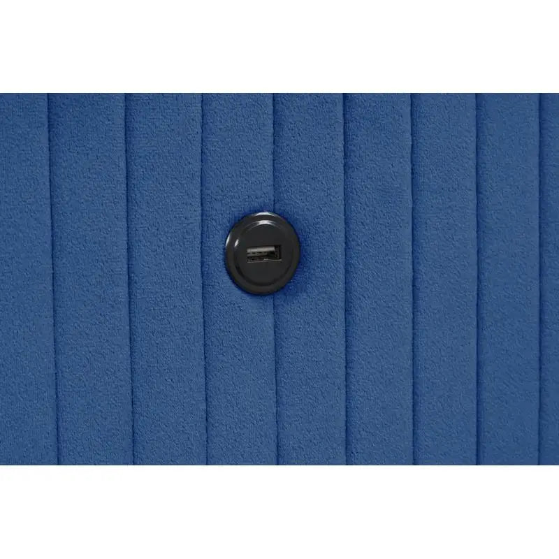 Modern Upholstery King 4-Piece Bedroom Set with Bed, Nightstand, Dresser, Mirror, and Fireplace in Blue Wood - Ohberri