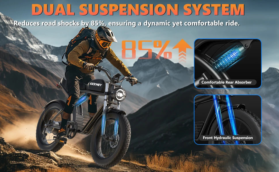 Electric bike 1500W Motor 48V 23AH 20 Inch Fat Tire 32MPH 7-Speed - Ohberri