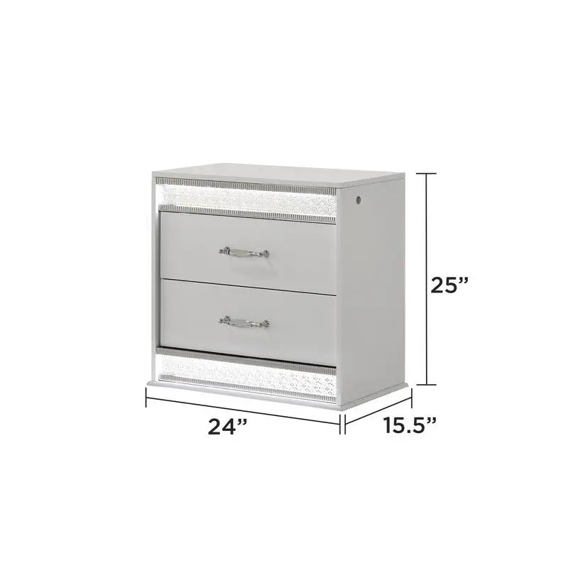 Glam Modern 5-Piece King Bedroom Set with LED Headboard, Wood in White - Ohberri