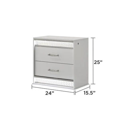 Glam Modern 5-Piece King Bedroom Set with LED Headboard, Wood in White - Ohberri