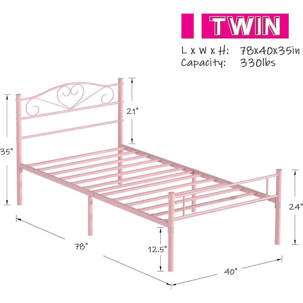 14 Inch Twin Size Metal Bed Frame with Headboard and Footboard, Durable Steel Slat Mattress Support Ohberri