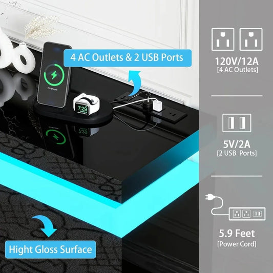85’’ Fireplace TV Stand for 90 Inch TVs, Modern with LED Lights, High Gloss with 40’’ Electric Ohberri